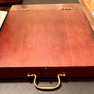 Antique Wooden Lap Desk Writing Slope – Portable Stationery Box w/ Brass Handle